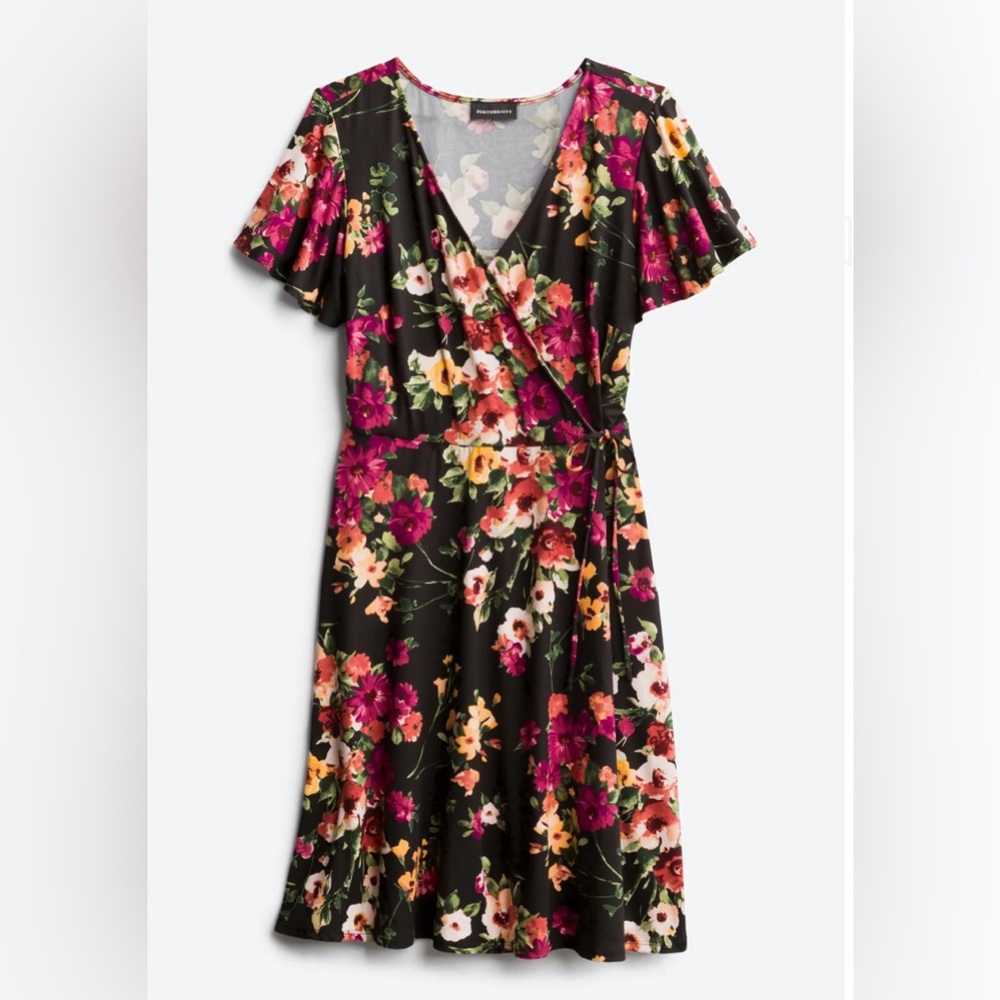 FORTUNE + IVY Roanne Faux Wrap Knit Dress, Black, Size 1X
